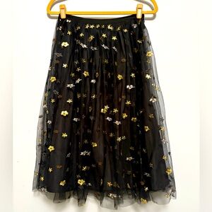 Elegant Black Light as Feather Mesh Skirt with Gold and Silver Sequin designs